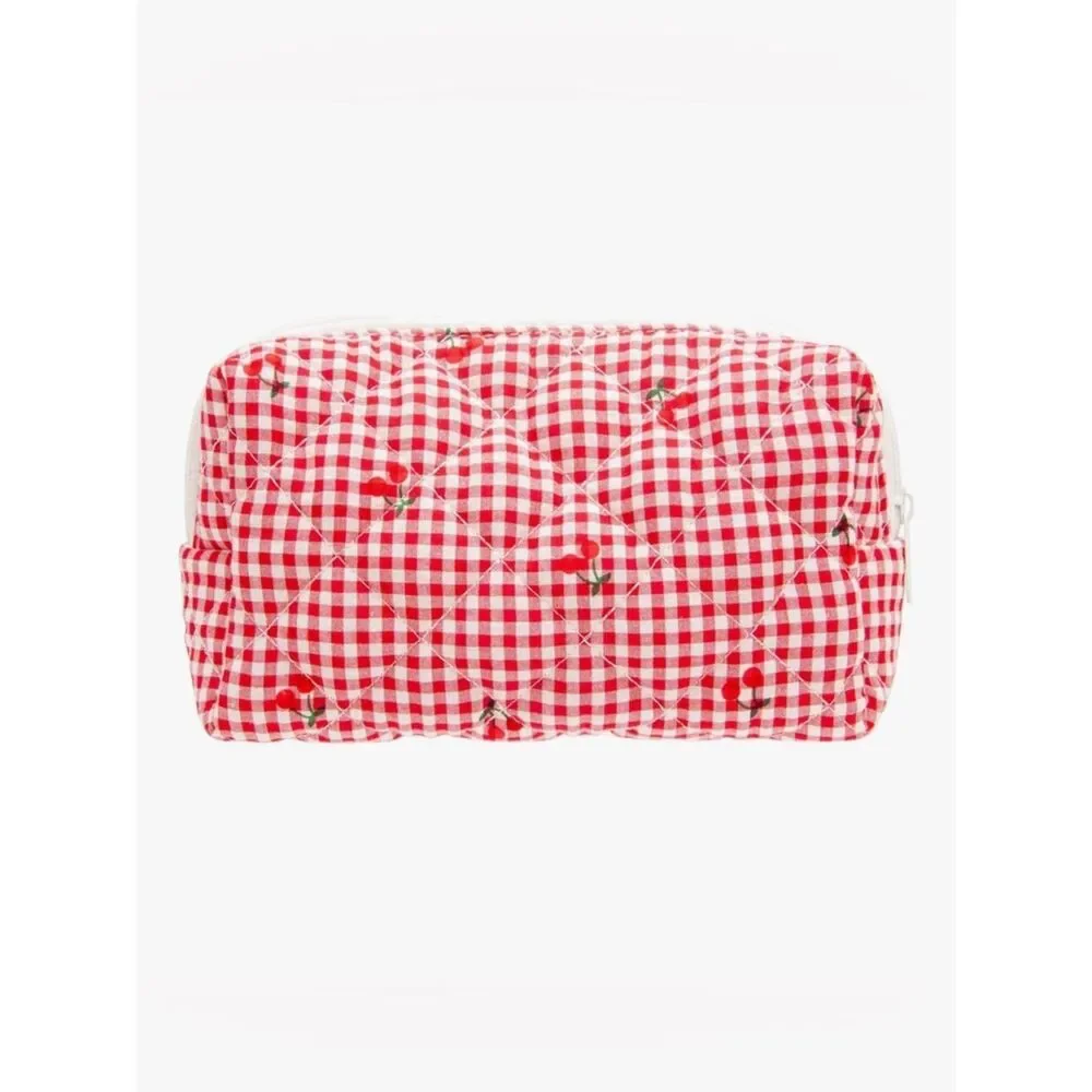 NEW Quilted Red Gingham Cherry Cosmetic Pouch